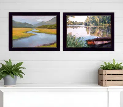 Homezia Set Of Two Serene Water 3 Black Framed Print Wall Art