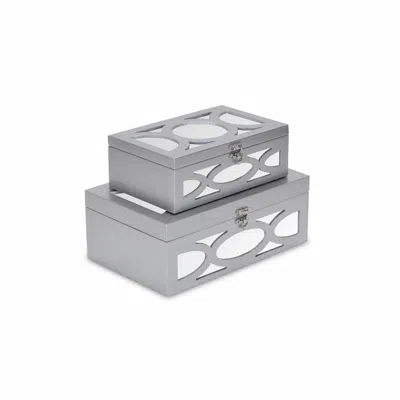 Homezia Set Of Two Silver Oval Scroll Mirror Jewelry Storage Boxes