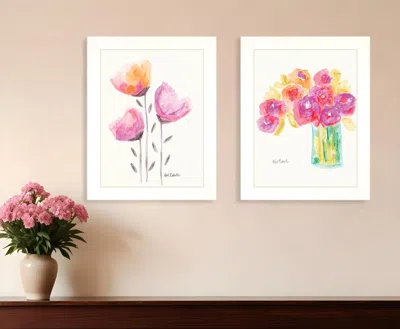 Homezia Set Of Two Simple Bouquets White Framed Print Wall Art