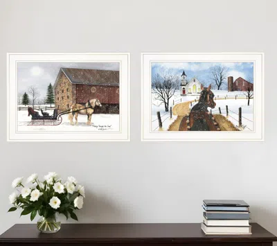 Homezia Set Of Two Sleigh Bells Ringing White Framed Print Wall Art
