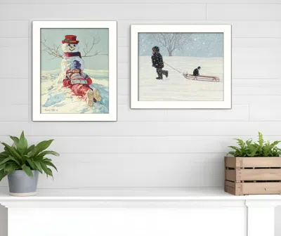 Homezia Set Of Two Snow Memories White Framed Print Wall Art