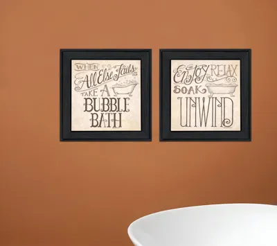 Homezia Set Of Two Soak And Unwind 1 Black Framed Print Bathroom Wall Art