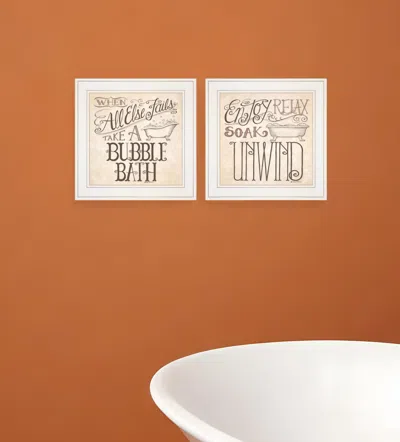 Homezia Set Of Two Soak And Unwind 2 White Framed Print Bathroom Wall Art