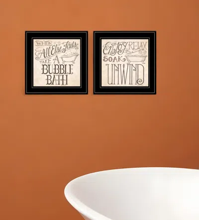 Homezia Set Of Two Soak And Unwind 3 Black Framed Print Bathroom Wall Art