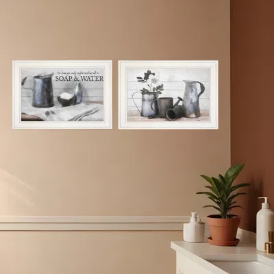 Homezia Set Of Two Soap Or Floral 1 White Framed Print Bathroom Wall Art In Multi