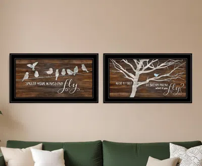 Homezia Set Of Two Spread Your Wings 2 Black Framed Print Wall Art In Brown