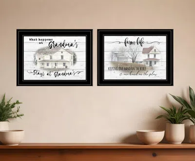 Homezia Set Of Two Stays At Grandmas 2 Black Framed Print Wall Art In Multi