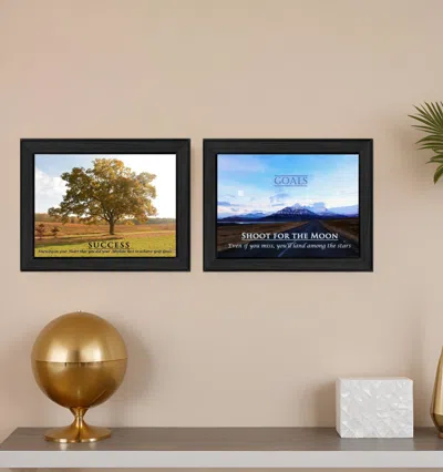 Homezia Set Of Two Success 1 Black Framed Print Wall Art In Multi