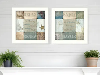 Homezia Set Of Two Sunshine Sand And Sea White Framed Print Wall Art