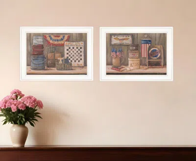 Homezia Set Of Two Sweet Land Of Liberty 2 White Framed Print Wall Art In Neutral