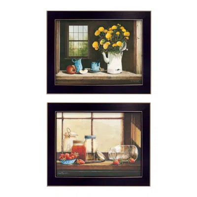 Homezia Set Of Two Tea Apples And Strawberries Black Framed Print Kitchen Wall Art