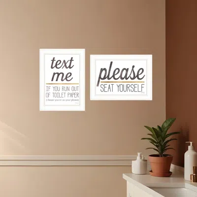 Homezia Set Of Two Text Me If You Run Out Of Toilet Paper While Seated 1 White Framed Print Wall Art