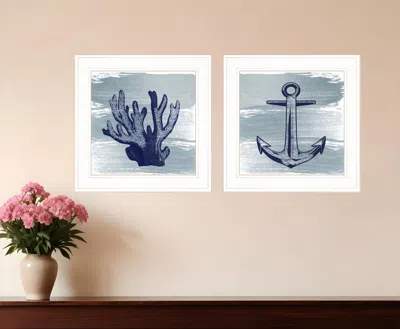 Homezia Set Of Two The Beach Coastal 1 White Framed Print Wall Art