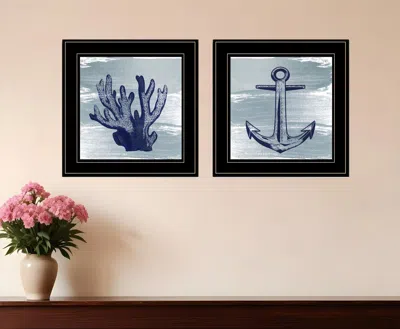 Homezia Set Of Two The Beach Coastal 2 Black Framed Print Wall Art