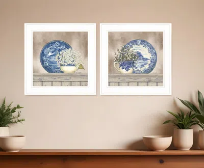Homezia Set Of Two The Farmhouse Blues 1 White Framed Print Wall Art In Multi