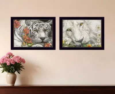 Homezia Set Of Two Tiger Lily Dandy Lion 3 Black Framed Print Wall Art
