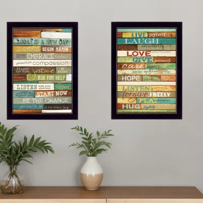 Homezia Set Of Two Today Is A New Day Faux Wood Slat Black Framed Print Wall Art In Multi