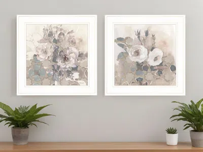 Homezia Set Of Two Transitional Blooms 1 White Framed Print Wall Art