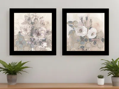 Homezia Set Of Two Transitional Blooms 3 Black Framed Print Wall Art