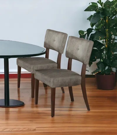 Homezia Set Of Two Tufted Gray And Brown Upholstered Fabric Open Back Dining Side Chairs