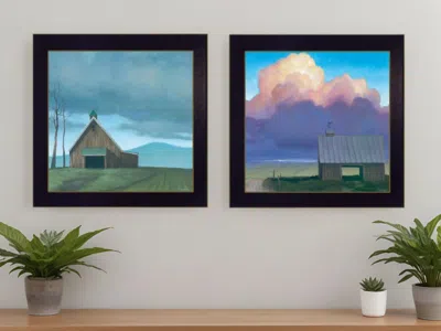 Homezia Set Of Two Two Barnscapes 2 Black Framed Print Wall Art