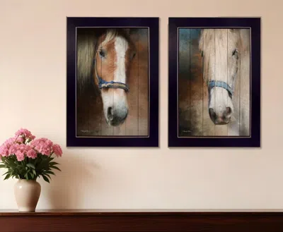 Homezia Set Of Two Two Horses Black Framed Print Wall Art