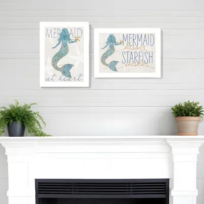 Homezia Set Of Two Two Mermaids 1 White Framed Print Wall Art