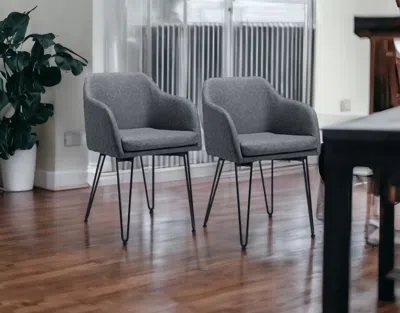 Homezia Set Of Two Vintage Gray Faux Leather Dining Chairs