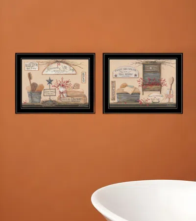 Homezia Set Of Two Wash Room 2 Black Framed Print Bathroom Wall Art
