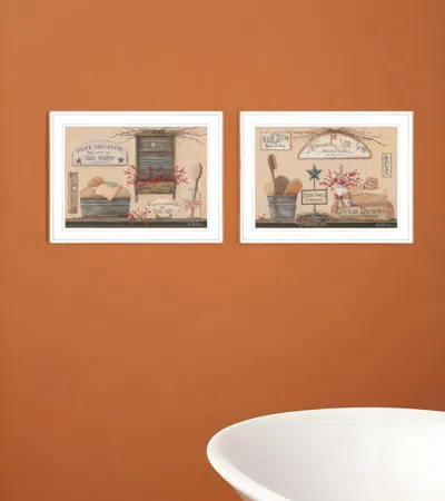 Homezia Set Of Two Wash Room 4 White Framed Print Bathroom Wall Art