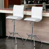 Homezia Set Of Two White And Silver Faux Leather And Metal Low Back Adjustable Height Bar Chairs