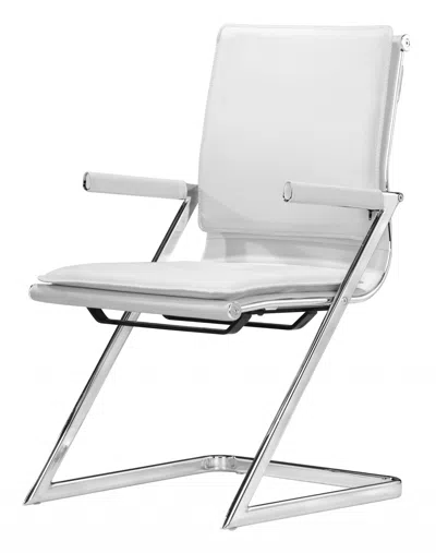 Homezia Set Of Two White And Silver Faux Leather Conference Office Chair In Blue