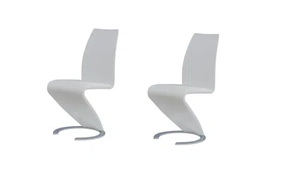 Homezia Set Of Two White And Silver Upholstered Faux Leather Dining Parsons Chairs