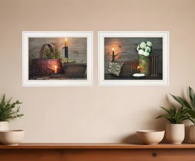 Homezia Set Of Two White Or Red Baskets 1 White Framed Print Wall Art In Brown