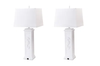 Homezia Set Of Two White Seahorse Shutter Base Table Lamps