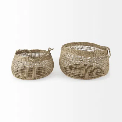 Homezia Set Of Two Wicker Storage Baskets With Long Handles