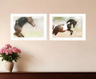 Homezia Set Of Two Wild Horses White Framed Print Wall Art