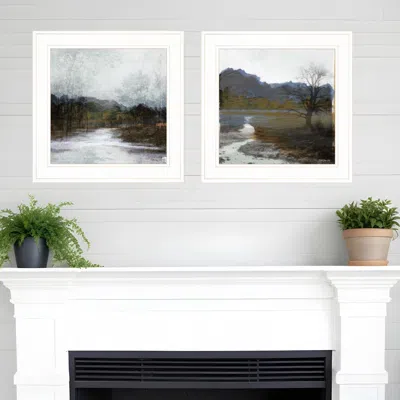 Homezia Set Of Two Winter Landscape 1 White Framed Print Wall Art