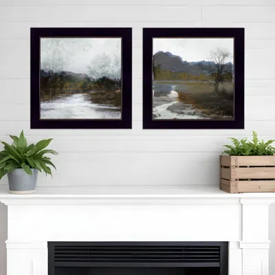 Homezia Set Of Two Winter Landscape Black Framed Print Wall Art