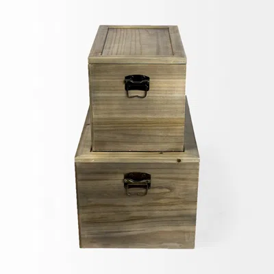 Homezia Set Of Two Wood And Cane Storage Boxes