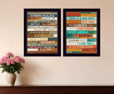 Homezia Set Of Two Wood Plank Black Framed Print Wall Art