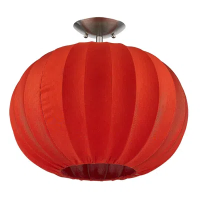 Homezia Shanghai 1-light Brushed Nickel Pendant With Sheer Red Ribbon Shade