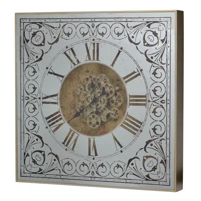 Homezia Silver And Gold Antique Style Square Wall Clock In Gray