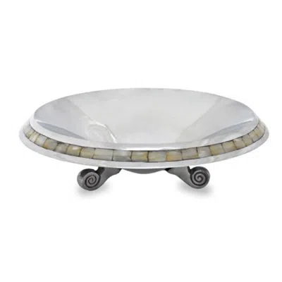 Homezia Silver And Mother Of Pearl Pedestal Centerpiece Bowl In Multi