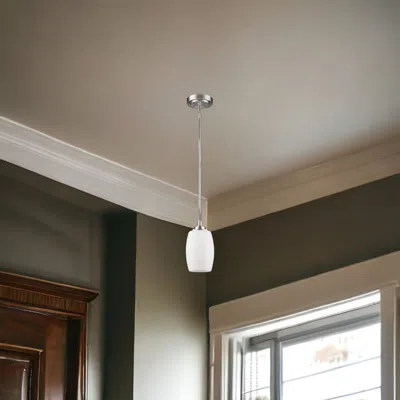 Homezia Silver Hanging Light With Frosted Glass Shade In Gray
