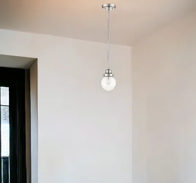 Homezia Silver Metal Hanging With Round Clear Glass Shade In Metallic