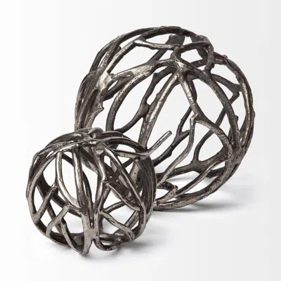 Homezia Silver Metal Tree Branch Sculpture In Metallic