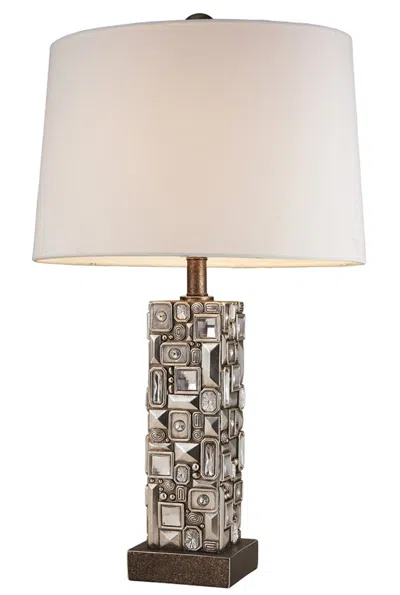 Homezia Silver Table Lamp With Abstract Mirror Design In Blue