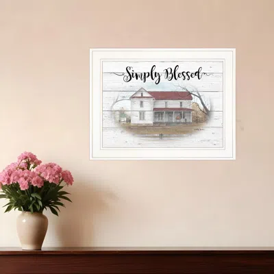 Homezia Simply Blessed Farmhouse White Framed Print Wall Art In Gray