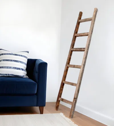 Homezia Six Step Rustic Weathered Grey Wood Ladder Shelf In Brown